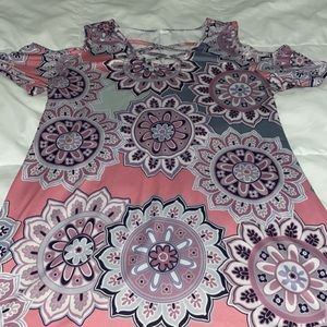 Bluetime Cold Shoulder Criss Cross Neckline Short Sleeve Summer Dress